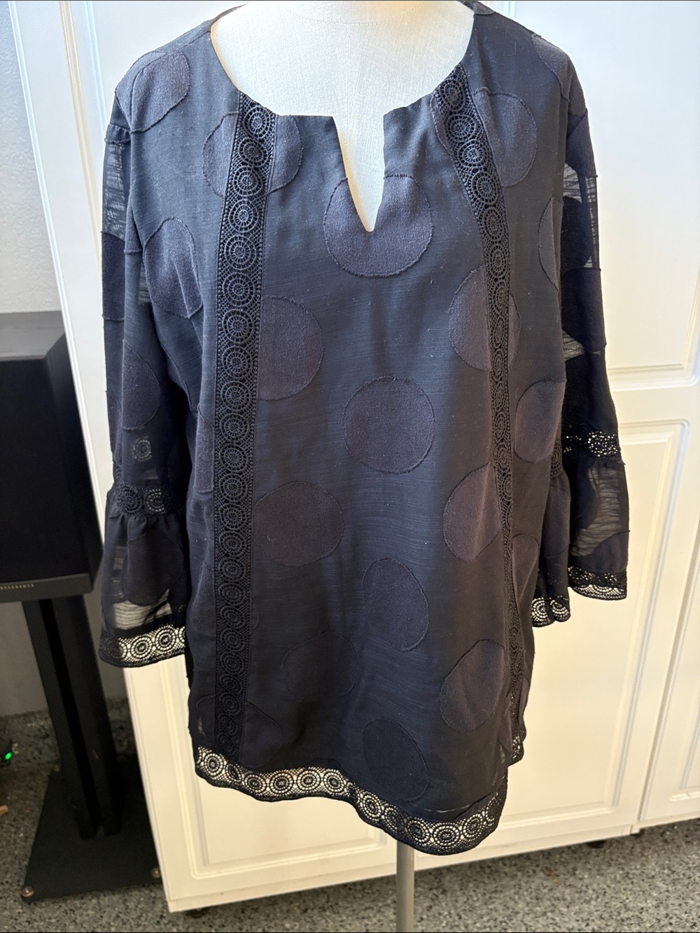 Chico's Black Embroidered Circle Split-Neck Tunic
